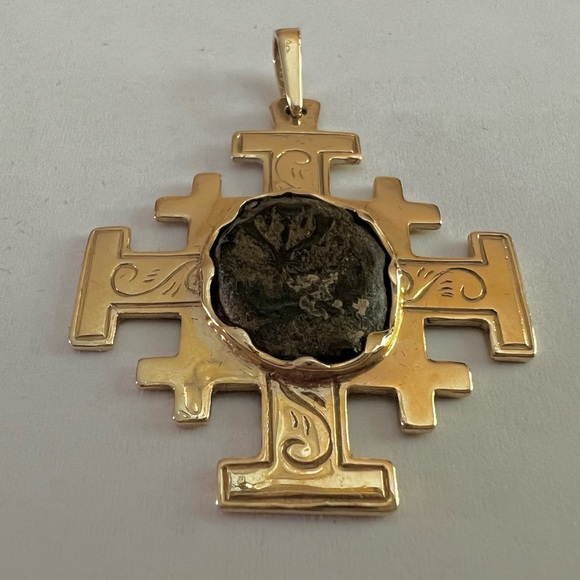 14k Gold Ancient Widow’s Mite coin pendant holy land Jerusalem BCE - Picture 2 of 14